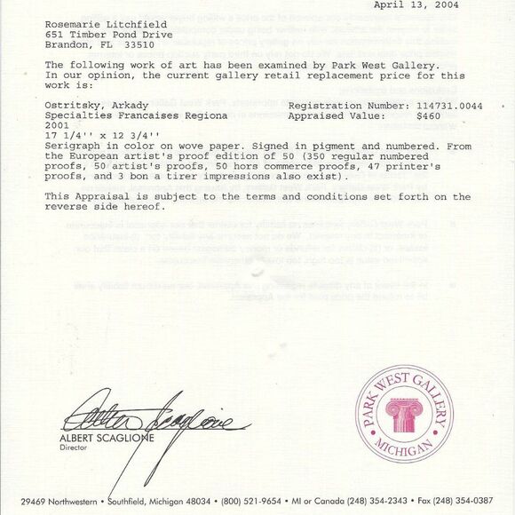 "Specialties Francaises Regiona" by Arkady Ostritsky Serigraph - Picture 6 of 8